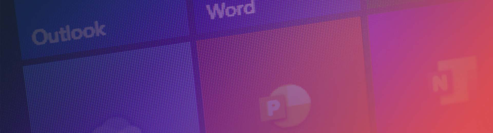 Outlook and Word icons on screen