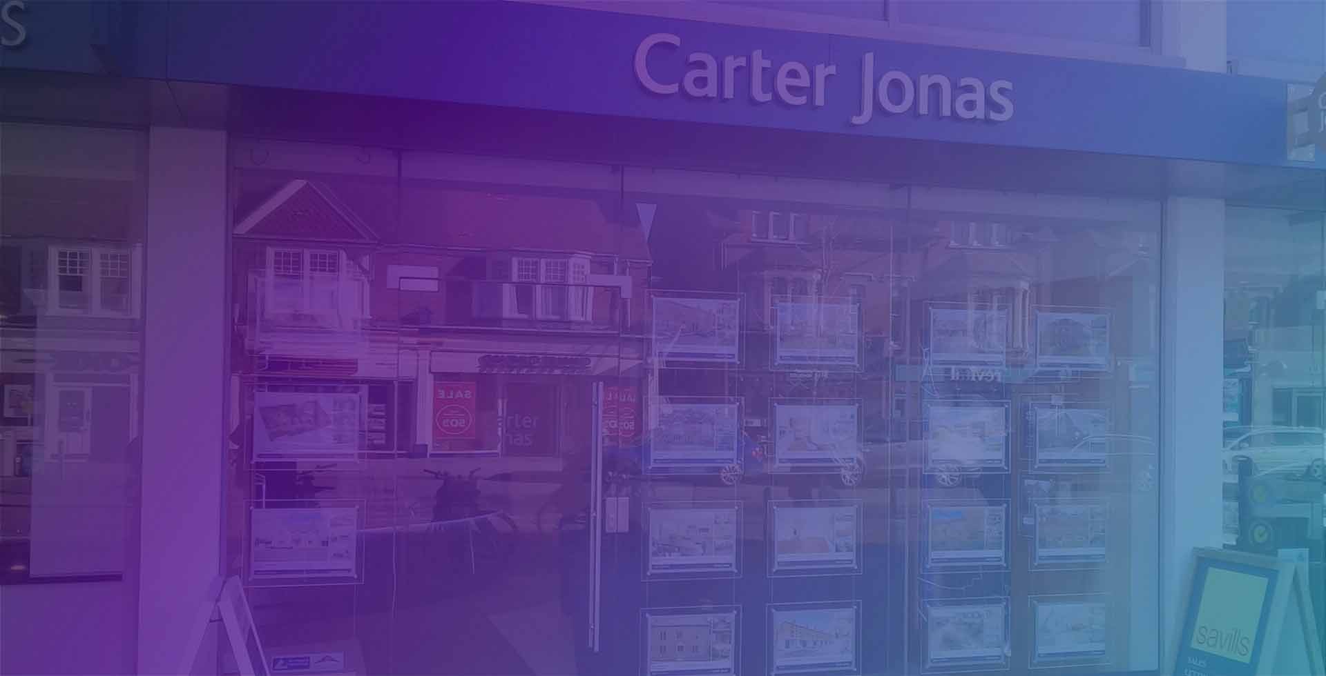 Carter Jonas Shop Window with purple and blue gradient over it