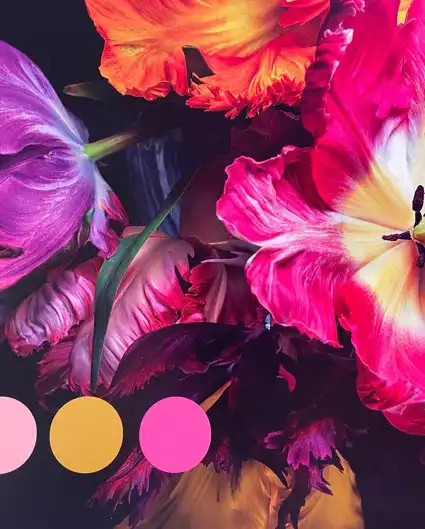 Print sample from Iridesse showing flowers using pink ink
